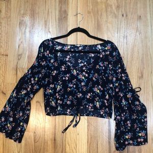 Super cute belle sleeve with cutout floral cropped top